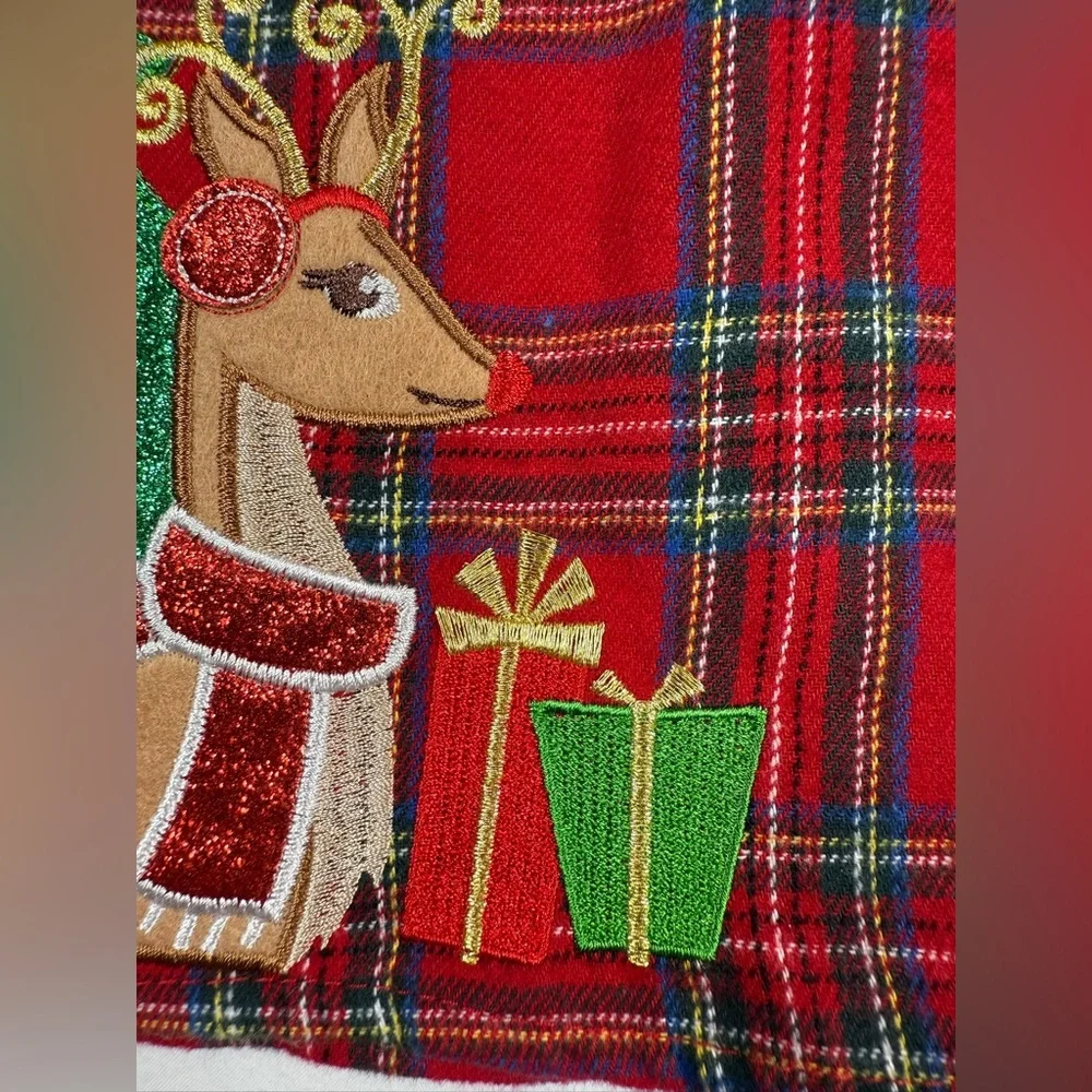 RARE EDITIONS‎ Baby Girls' Tartan Plaid Christmas Tree Deer Applique Jumper 12M